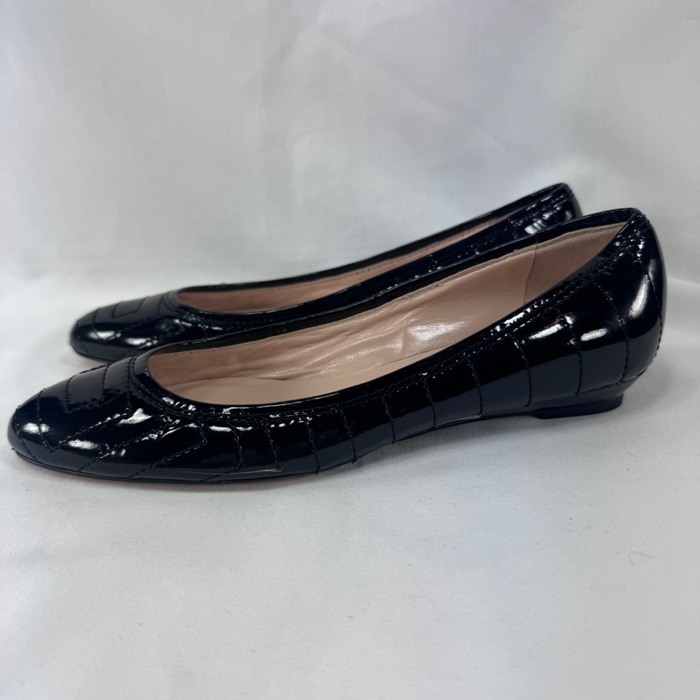 Loeffler Randall Patent Leather Ballet Flat Geometric Stitching Low Heel Black 7